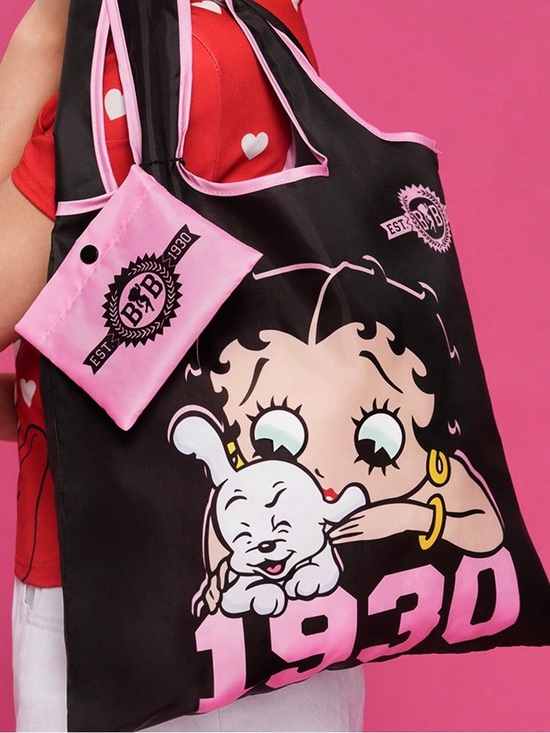 Betty Boop Handbags - Betty Boop 1930 Foldable Tote Bag with Matching Storage Pouch 13x14